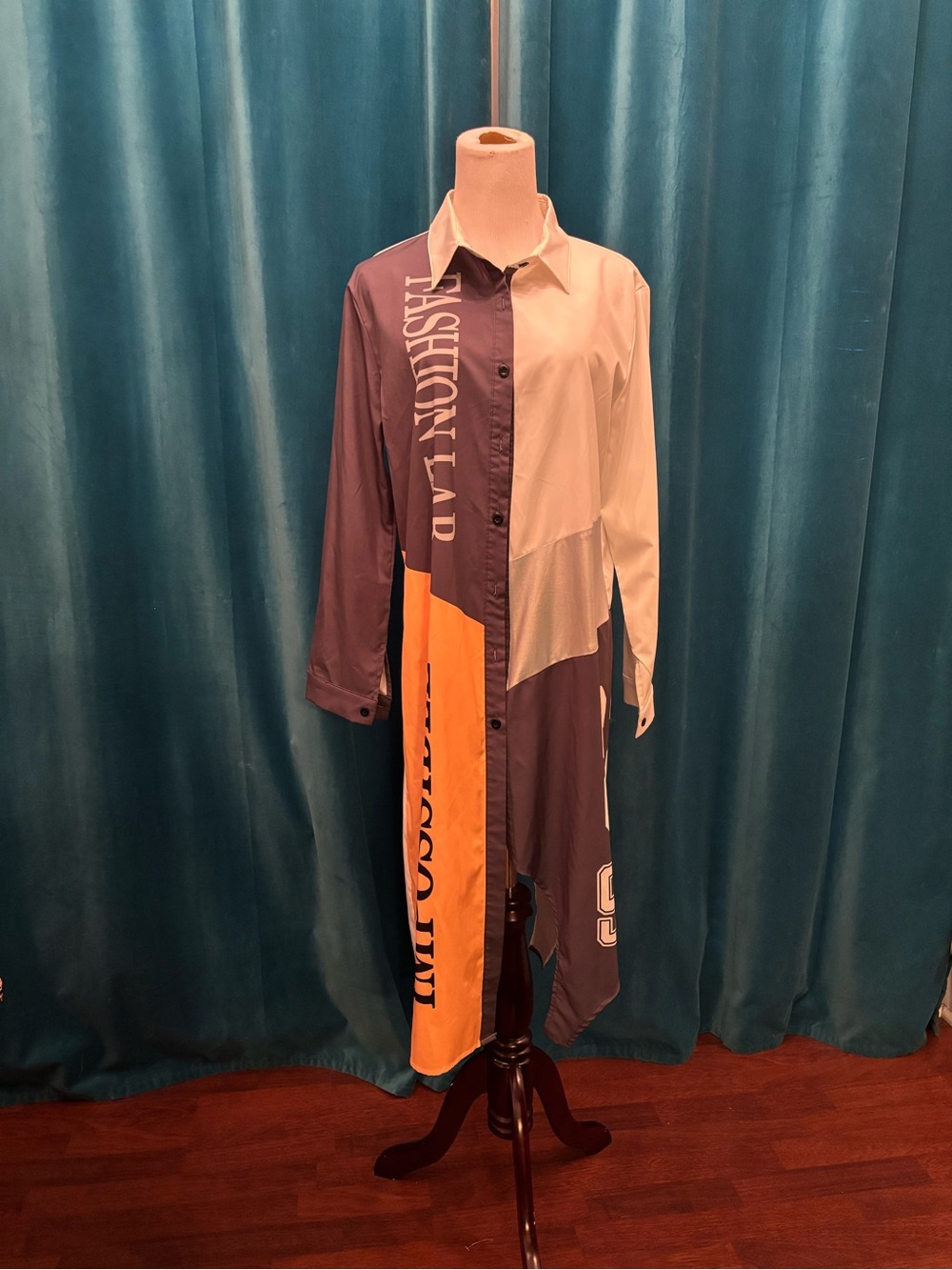 AKIRA Colorblock Asymmetrical Long Dress - Gray, Yellow, White